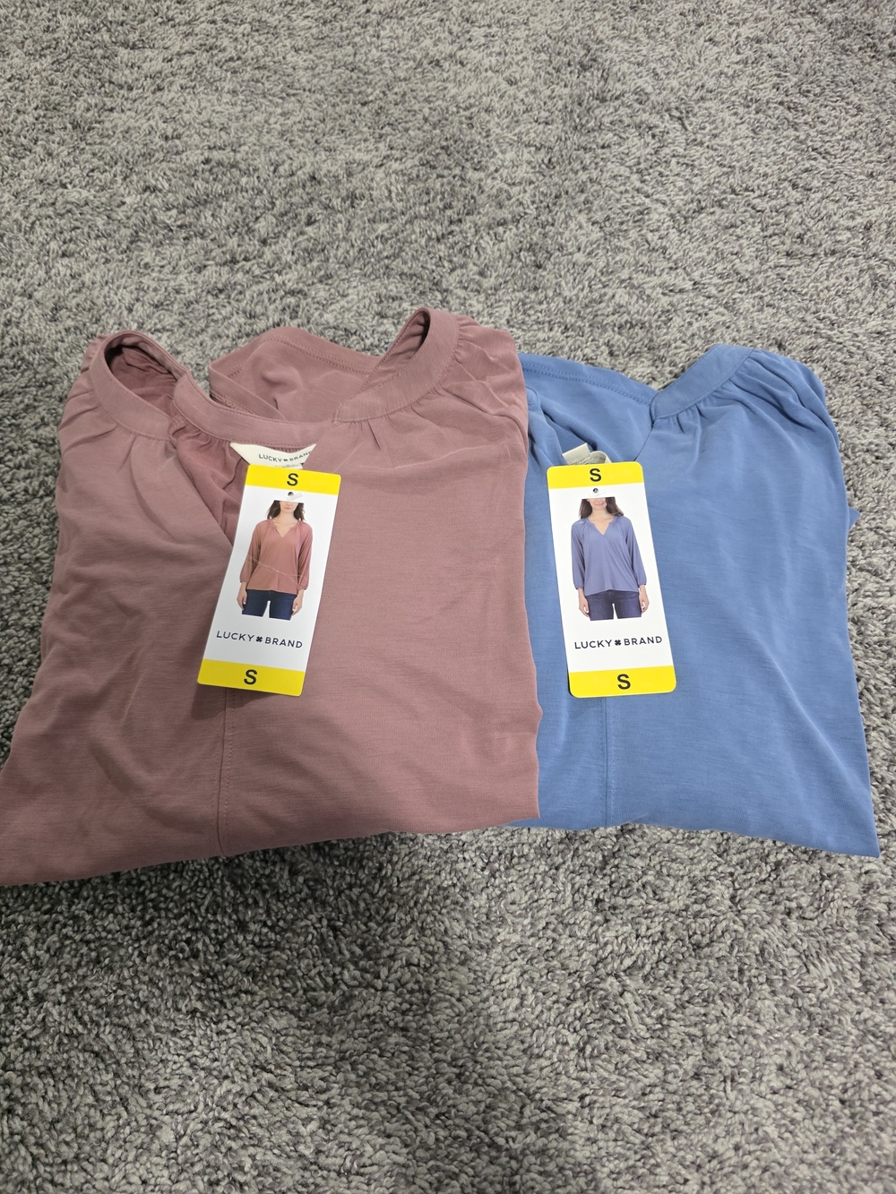 NWT Lucky Brand V-Neck Top - Dusty Rose & Periwinkle Blue - 2 Pack